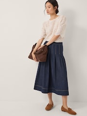 Monsoon Blue Darcie Pleated Denim Midi Skirt - Image 5 of 15