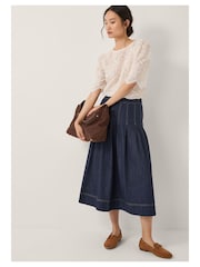 Monsoon Blue Darcie Pleated Denim Midi Skirt - Image 6 of 15