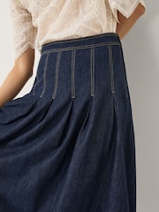 Monsoon Blue Darcie Pleated Denim Midi Skirt - Image 7 of 15