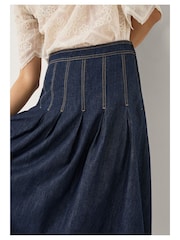Monsoon Blue Darcie Pleated Denim Midi Skirt - Image 8 of 15