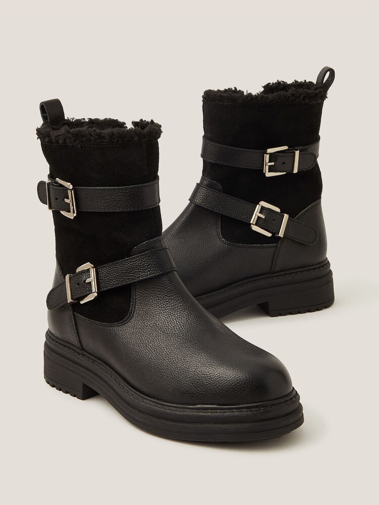 Monsoon Leya Shearling Leather Biker Boots - Imagem 1 de 4
