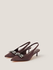 Monsoon Brown Kary Jewel Satin Slingback Sandals - Image 1 of 3