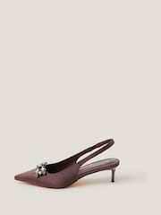 Monsoon Brown Kary Jewel Satin Slingback Sandals - Image 2 of 3