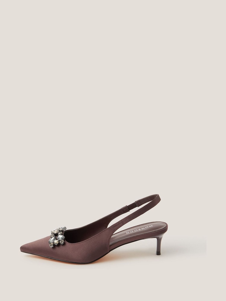 Monsoon Brown Kary Jewel Satin Slingback Sandals - Image 2 of 3