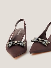 Monsoon Brown Kary Jewel Satin Slingback Sandals - Image 3 of 3