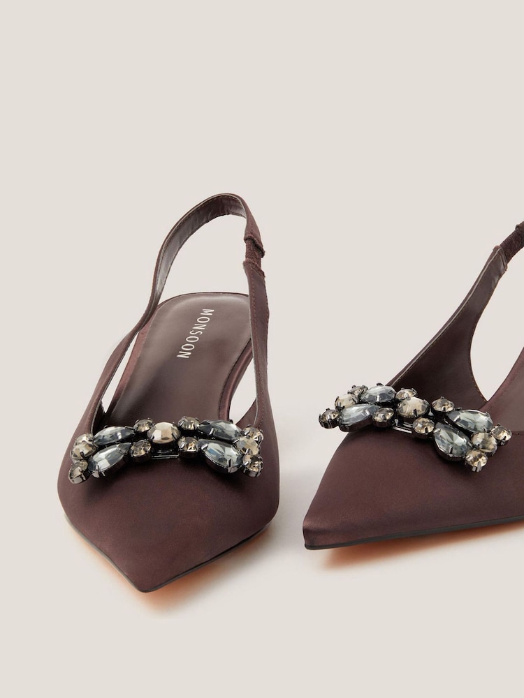 Monsoon Brown Kary Jewel Satin Slingback Sandals - Image 3 of 3