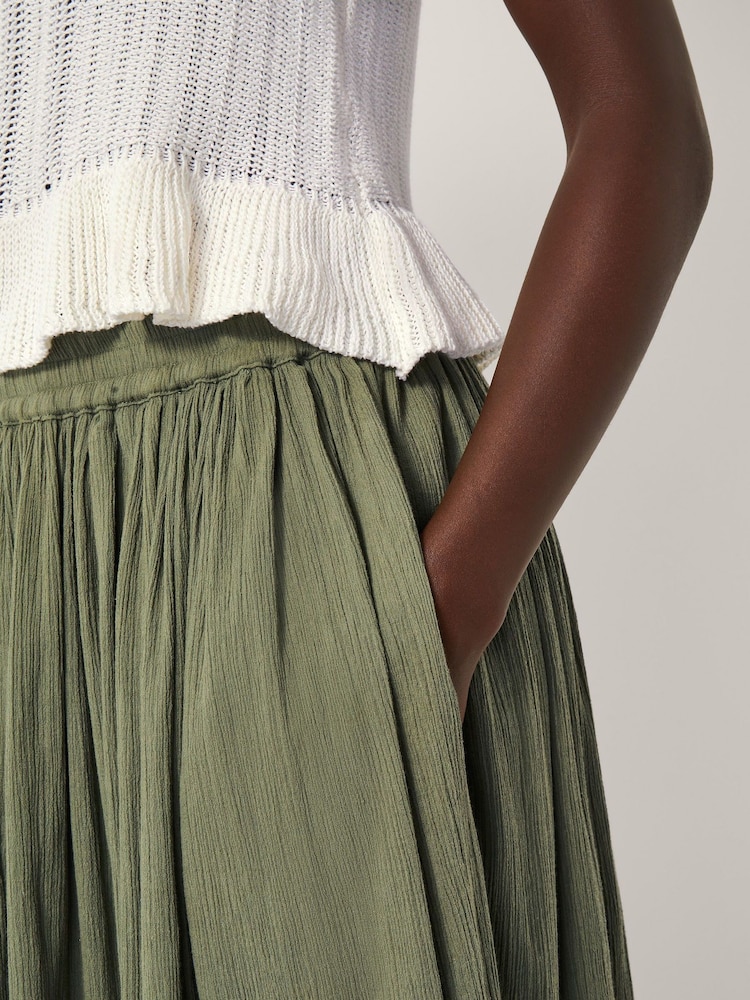 Monsoon Green Bethany Crinkle Midi Skirt - Image 4 of 4