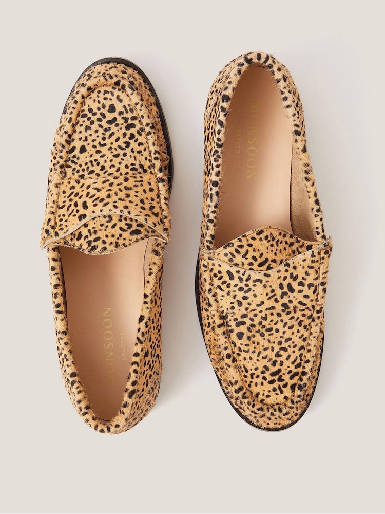 Monsoon Brown Maya Leather Animal Print Loafers - Image 3 of 3