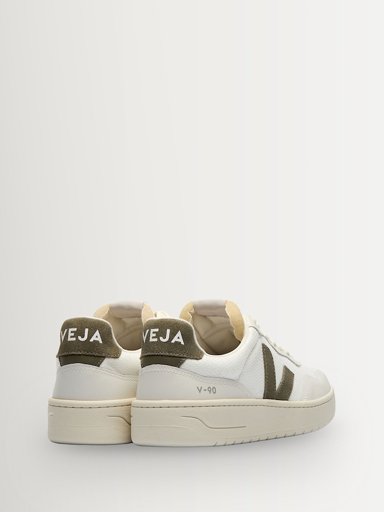 Veja White/Khaki Green V-90 Mesh Trainers - Image 3 of 3 Veja White/Khaki Green V-90 Mesh Trainers - Image 3 of 3