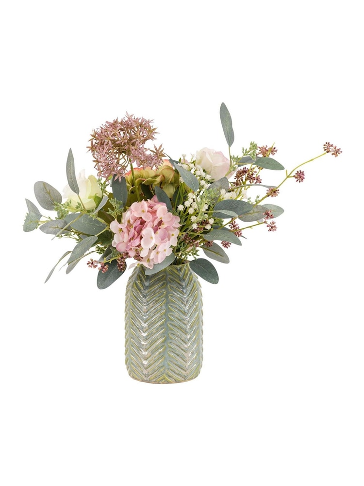 Gallery Home Multi Artificial Mixed Hydrangea Arrangement In Textured Vase - Image 1 of 3