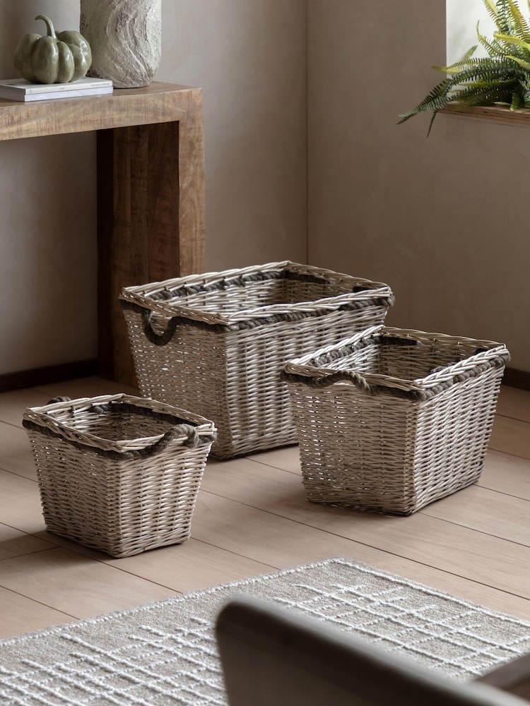 Gallery Home Set of 2 Natural Woven Willow Log Baskets With Rope Handles - Image 1 of 9