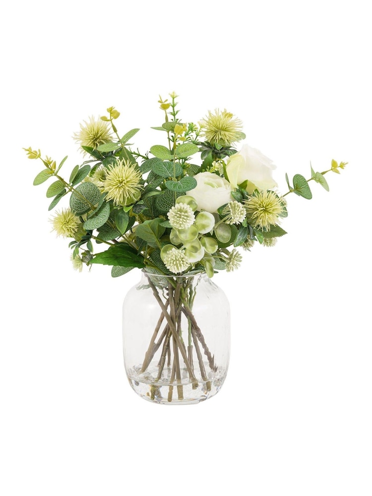 Gallery Home Green Natural Rose/Eucalyptus Arrangement In Glass Vase - Image 4 of 4