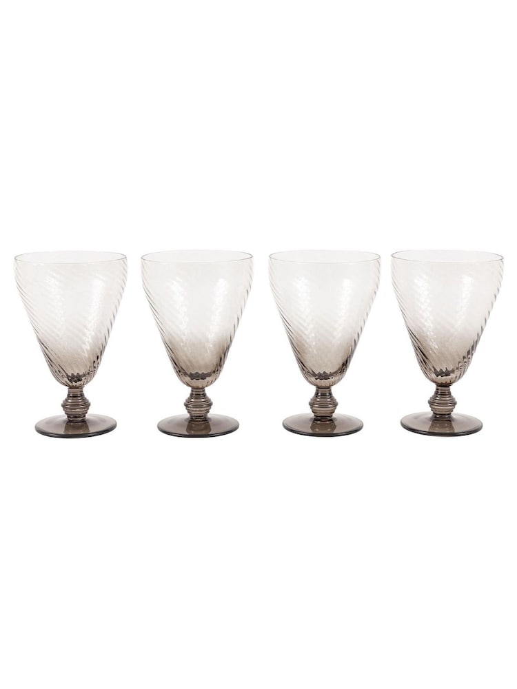 Gallery Home Grey Set of 4 Smoked Grey Swirl Wine Glasses - Image 1 of 4