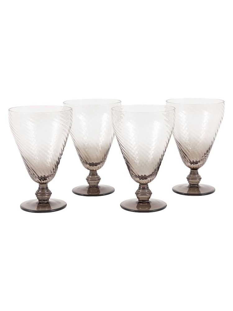 Gallery Home Grey Set of 4 Smoked Grey Swirl Wine Glasses - Image 4 of 4