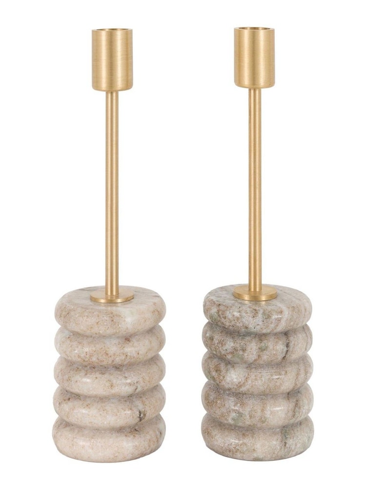 Gallery Home Set of 2 Natural Marble Candle Sticks - Image 6 of 6