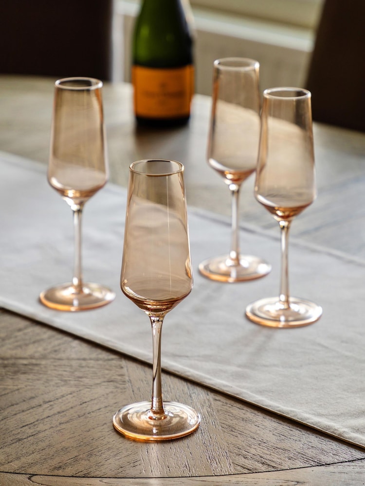 Gallery Home Amber Set of 4 Amber Champagne Flutes - Image 1 of 6