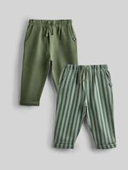 JoJo Maman Bébé Khaki Green Stripe & Khaki Vertical Stripe and Plain Joggers 2 Pack - Image 1 of 7