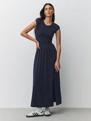 Lime Green / Navy Blue - Cap Sleeve Shirred Body Jersey Midi Dress 2 Pack - Obraz 2 z 10