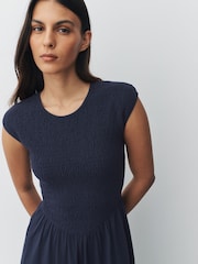 Lime Green / Navy Blue - Cap Sleeve Shirred Body Jersey Midi Dress 2 Pack - Obraz 4 z 10