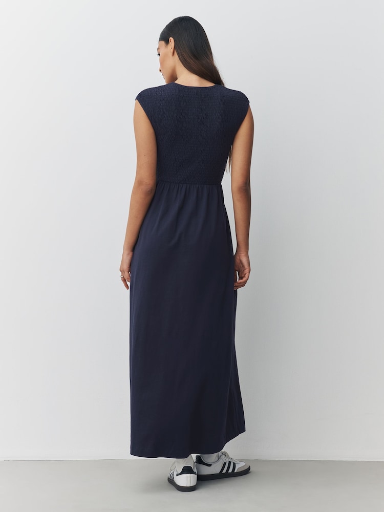 Womens Next Lime Green/Navy Blue Cap Sleeve Shirred Body Jersey Midi Dresses 2 Pack US 16