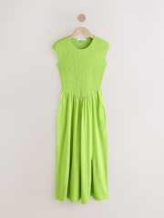 Lime Green / Navy Blue - Cap Sleeve Shirred Body Jersey Midi Dress 2 Pack - Obraz 7 z 10
