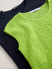 Lime Green / Navy Blue - Cap Sleeve Shirred Body Jersey Midi Dress 2 Pack - Obraz 8 z 10