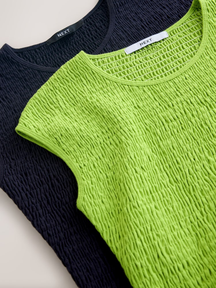 Womens Next Lime Green/Navy Blue Cap Sleeve Shirred Body Jersey Midi Dresses 2 Pack US 16