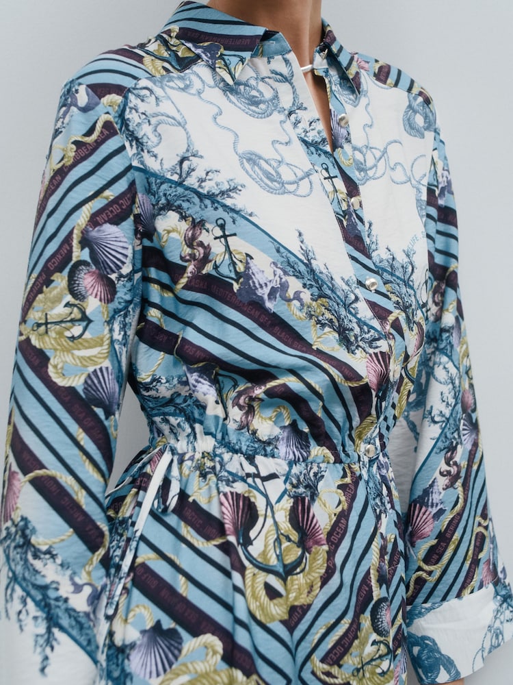Buy Blue Rope Scarf Print Tie Waist Long Sleeve Midi Shirt Dress from Next USA Buy Blue Rope Scarf Print Tie Waist Long Sleeve Midi Shirt Dress from Next USA