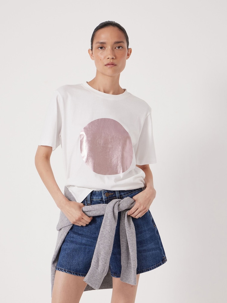 Hush White Metallic Graphic Print T-Shirt - Image 1 of 5