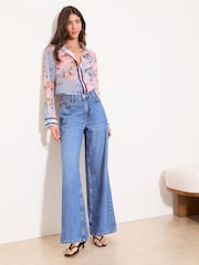 Lipsy Pink Floral Navy Tipped Chiffon Printed Shirt - Image 3 of 4