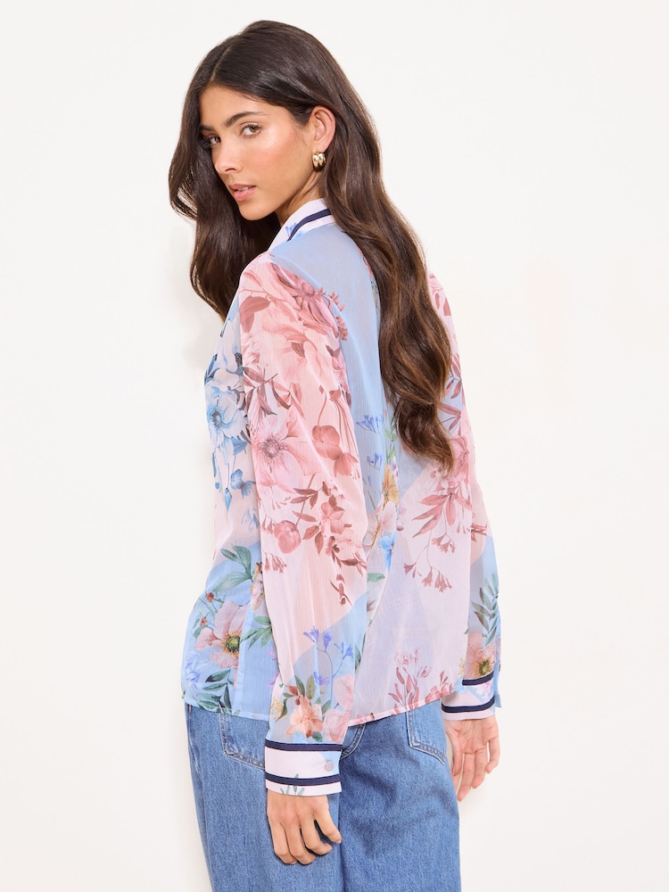 Lipsy Pink Floral Navy Tipped Chiffon Printed Shirt - Image 4 of 4