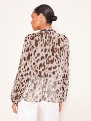 Lipsy Neutral Animal Tie Neck Blouse - Image 5 of 5