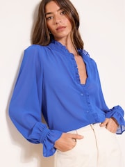 Lipsy Cobalt Blue Chiffon Ruffle Placket Blouse - Image 1 of 4