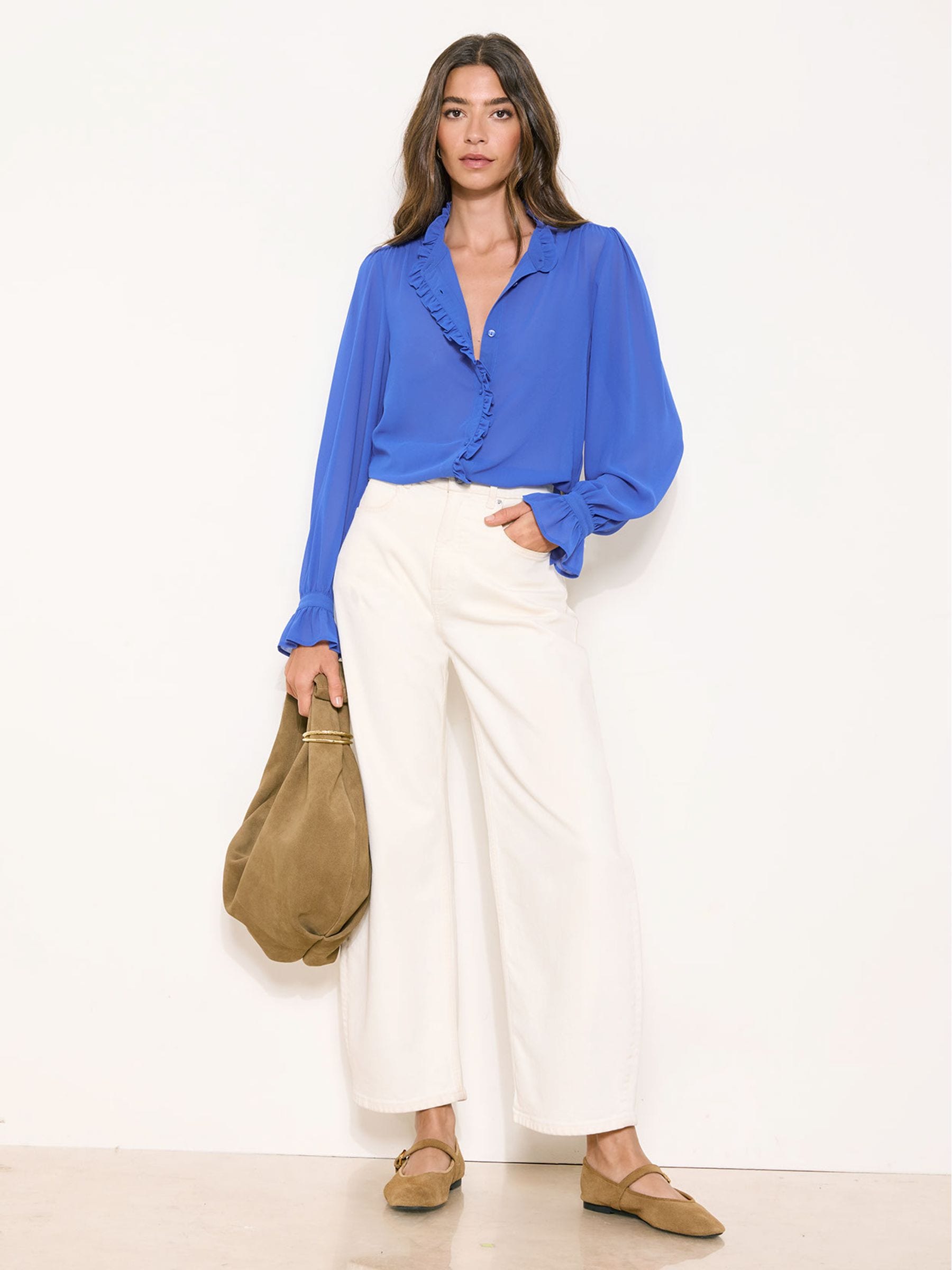 Buy Lipsy Cobalt Blue Chiffon Ruffle Placket Blouse from Next USA