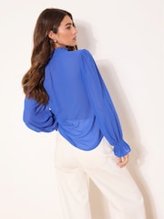 Lipsy Cobalt Blue Chiffon Ruffle Placket Blouse - Image 4 of 4