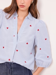 Lipsy Blue Bisou Heart Poplin Puff Sleeve Shirt - Image 2 of 4