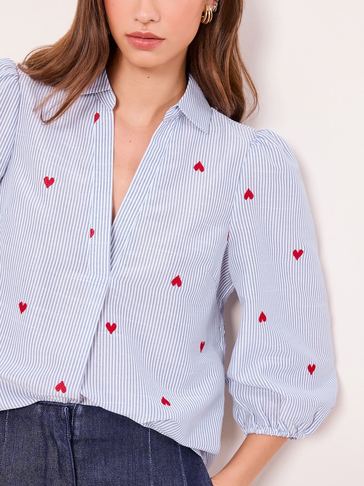 Lipsy Blue Bisou Heart Poplin Puff Sleeve Shirt - Image 2 of 4