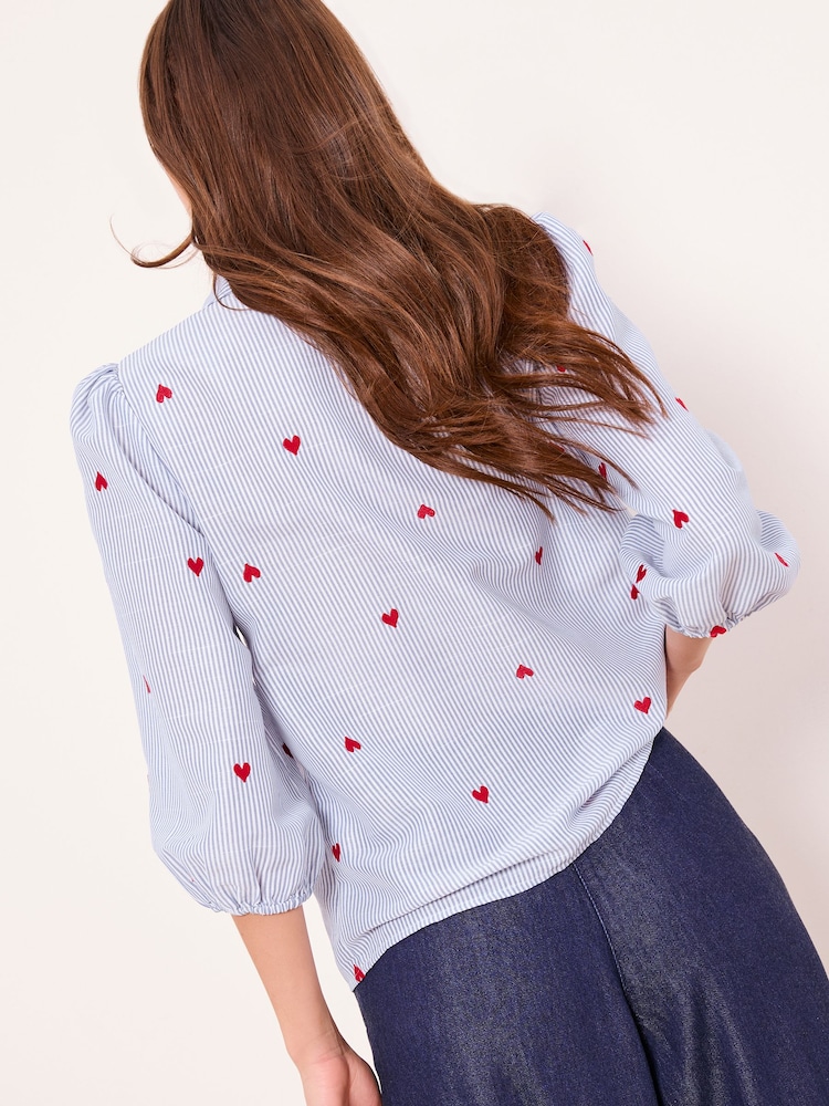 Lipsy Blue Bisou Heart Poplin Puff Sleeve Shirt - Image 4 of 4