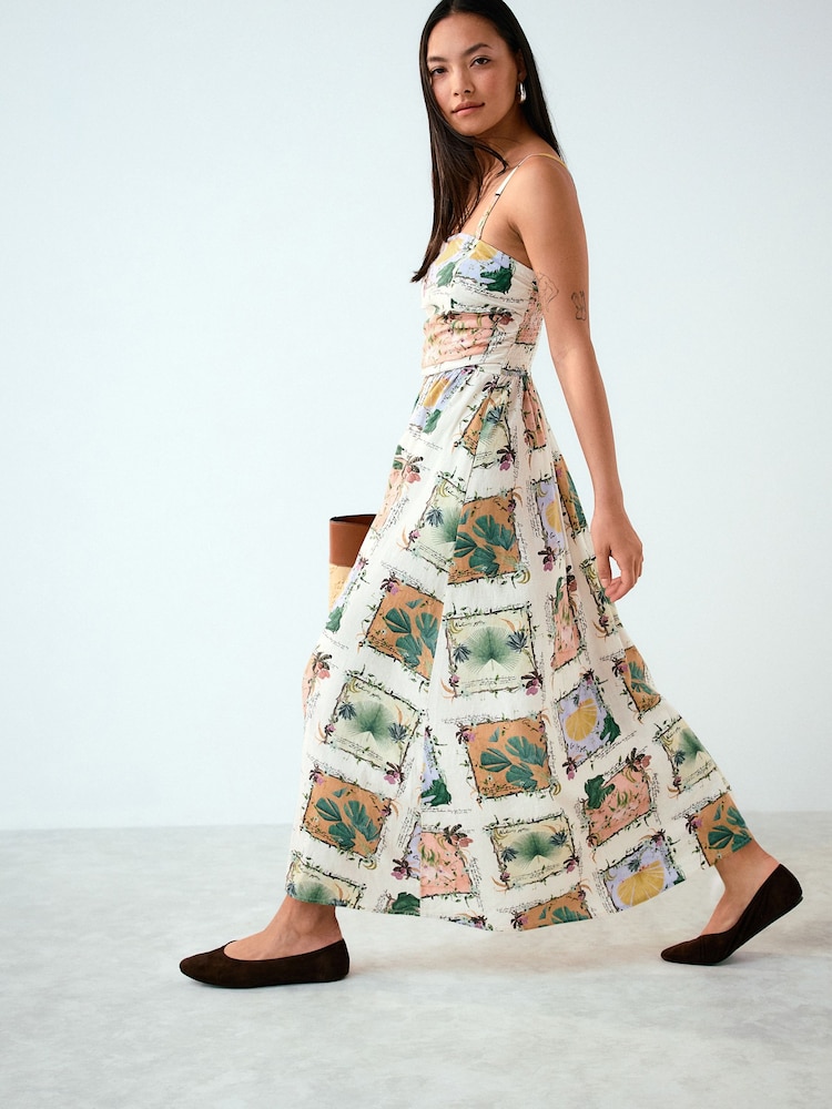 floral bandeau midi dress Abstract Floral Bandeau Fit-and-Flare Midi Dress