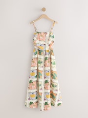 Kew Collection Ecru Floral Printed Ruched Bandeau Midi Dress - Image 6 of 9