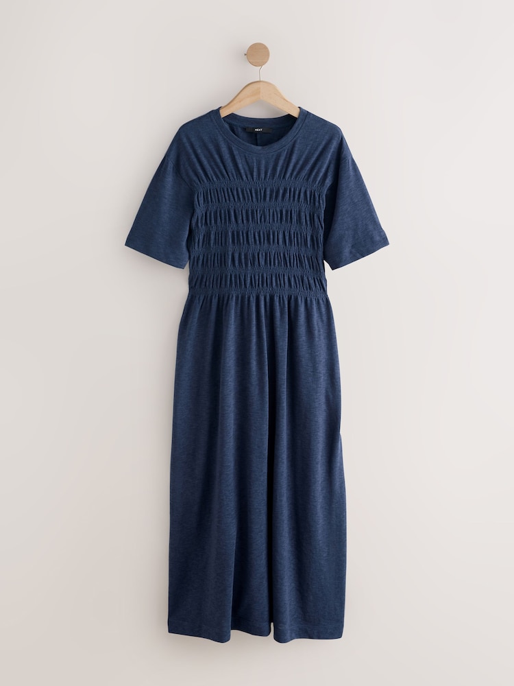 Womens Next Navy Blue Short Sleeve Shirred Body T-Shirt Midi Dress US 10 Tall Womens Next Navy Blue Short Sleeve Shirred Body T-Shirt Midi Dress US 10 Tall