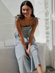 Monochrome Gingham Tie Shoulder Midi Summer Dress - Image 1 of 6