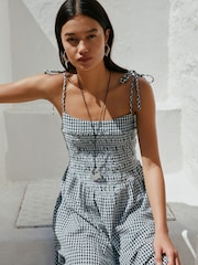 Monochrome Gingham Tie Shoulder Midi Summer Dress - Image 4 of 6