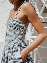 Monochrome Gingham Tie Shoulder Midi Summer Dress - Image 6 of 6