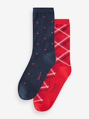 GANT Red Check and Heart Socks 2 Pack - Image 1 of 4
