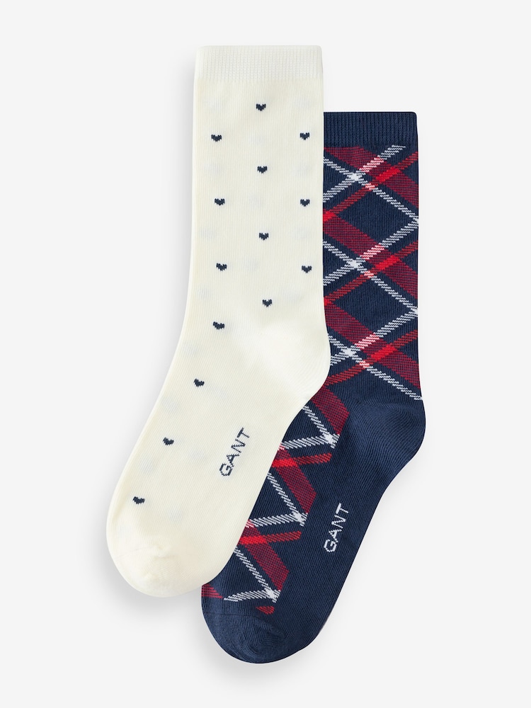 GANT Blue Check and Heart Socks 2 Pack - Image 1 of 3 GANT Blue Check and Heart Socks 2 Pack - Image 1 of 3