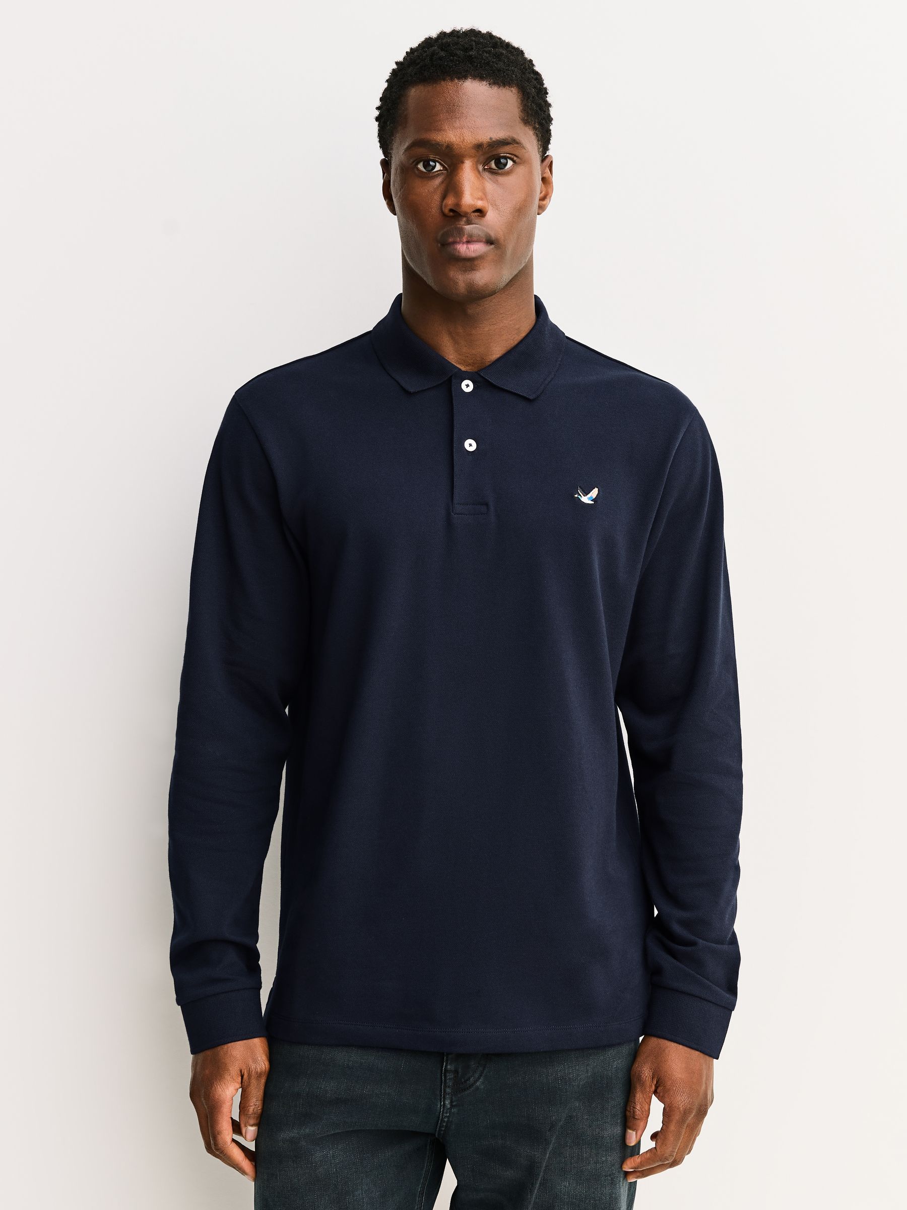 YAECA PARK｜24SS Long Sleeve Polo（Navy・L） Buy Navy Pique Long Sleeve Polo Shirt for Short Men | Ash & Erie