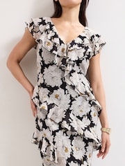 Phase Eight Black Eva Floral Print Dress - Image 4 of 7