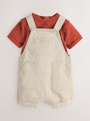 Baker by Ted Baker Stone and Rust Red Dungarees T-Shirt Set - تصویر 1 از 7