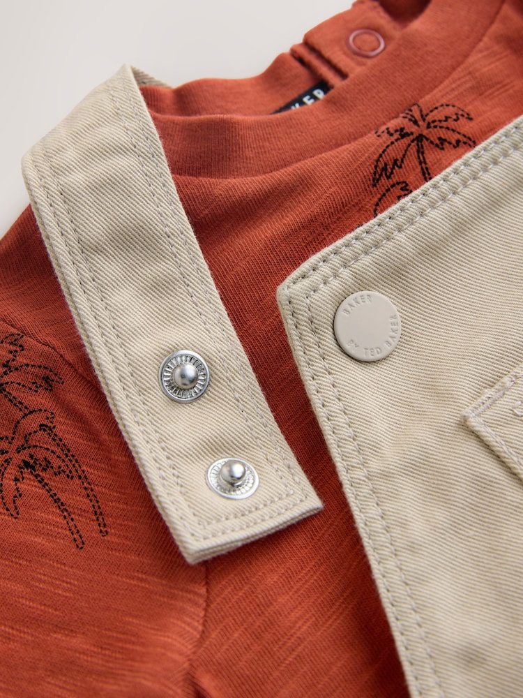 Baker by Ted Baker Stone and Rust Red Dungarees T-Shirt Set - تصویر 7 از 7